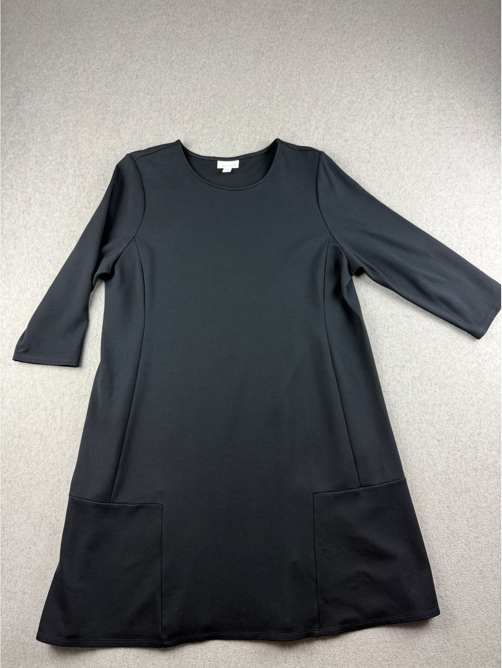 J Jill Ponte Black Dress Petite L 3/4 Sleeve Patch Pockets A Line Shift